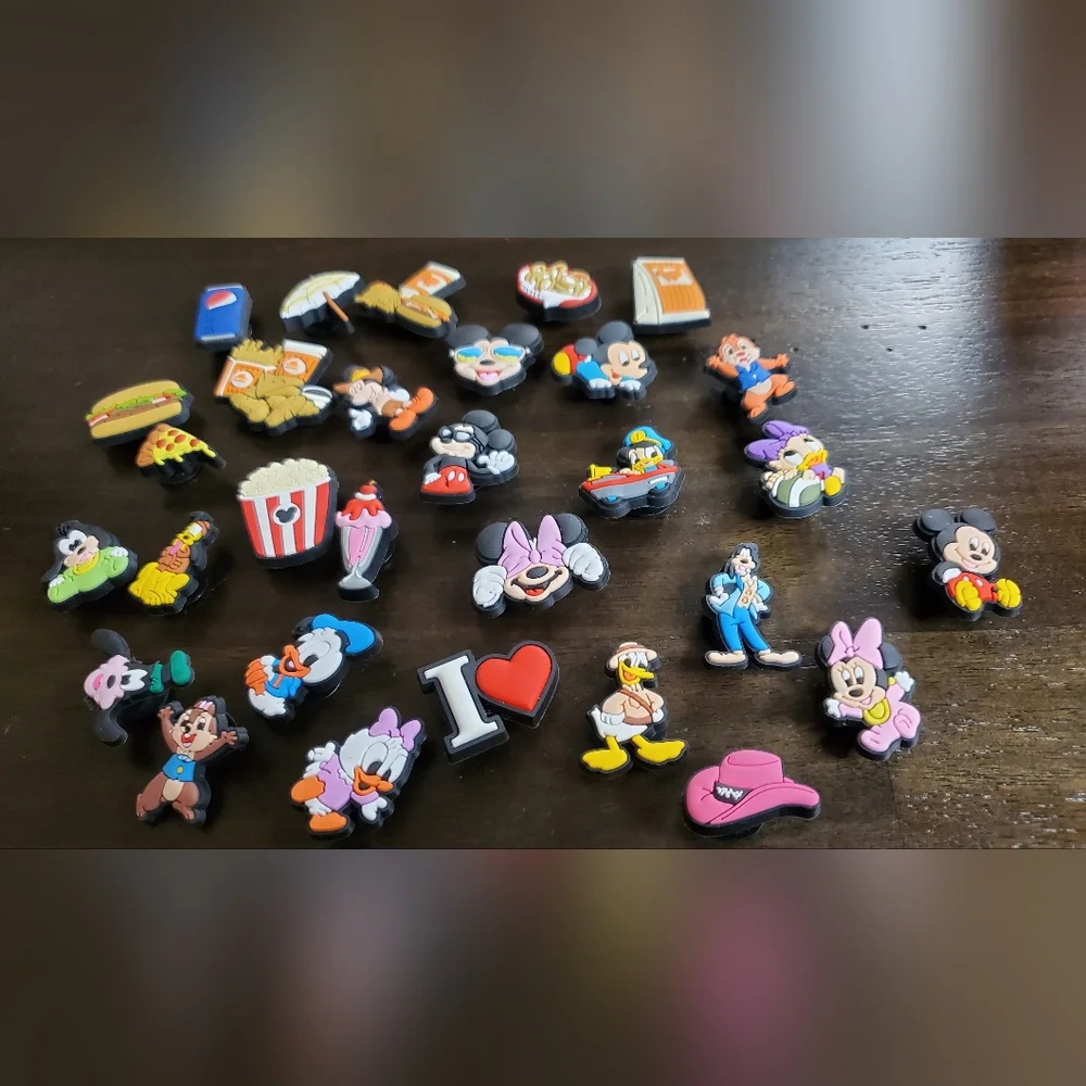 Disney Character Shoe Charms Set - Red, Blue, Yellow. Set Of 30